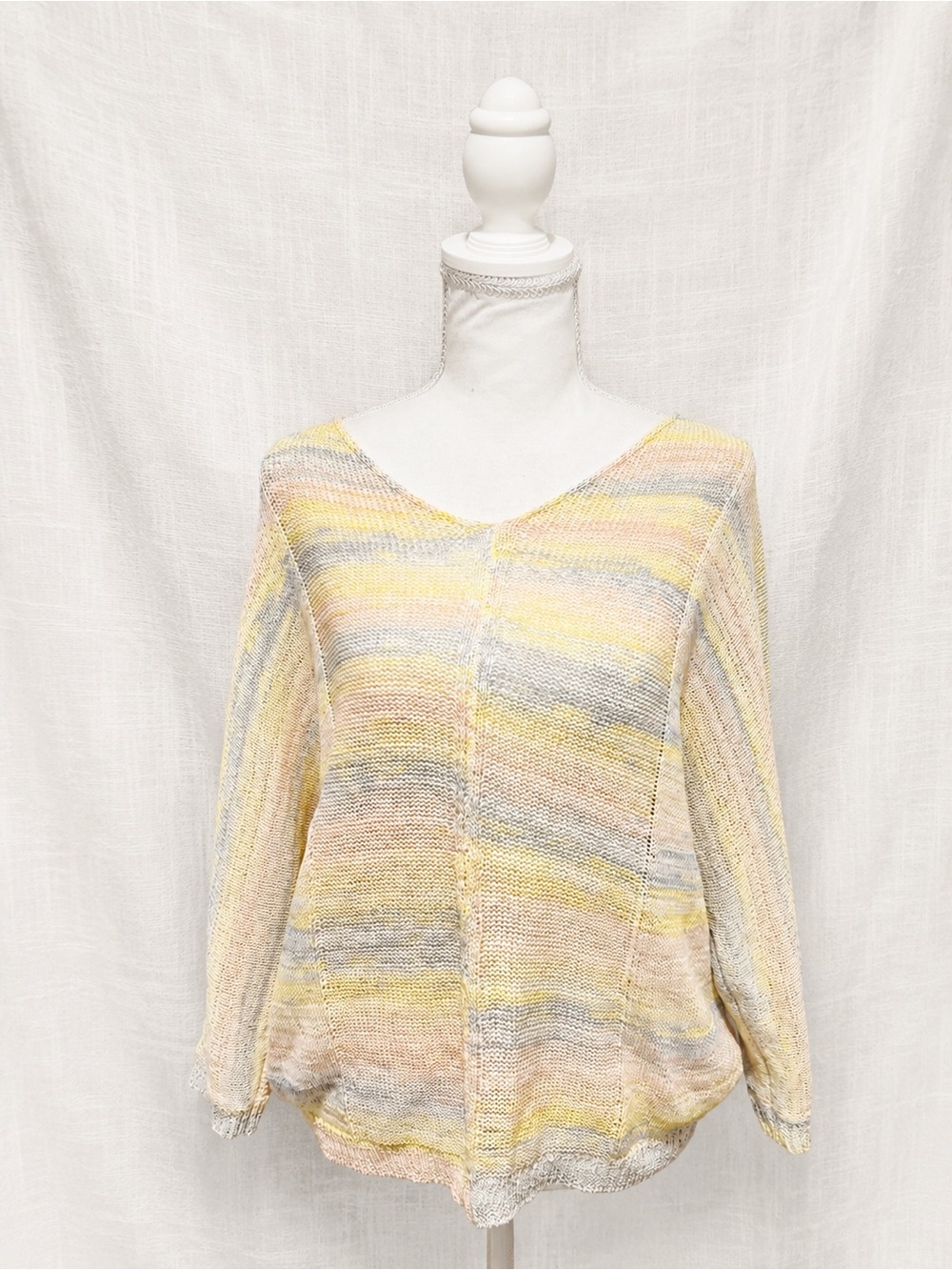 Charlies Pastel Striped V-Neck Sweater in Yellow, Gray, Cream